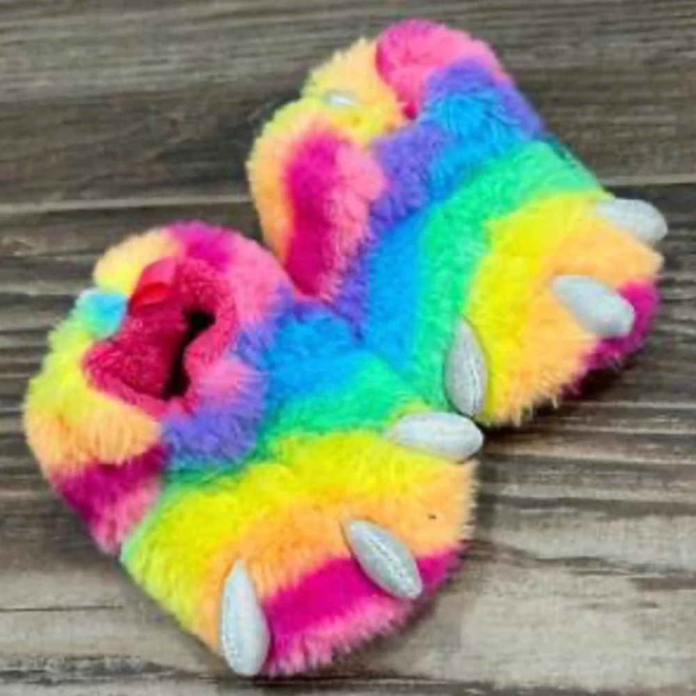 Colorful Plush Dinosaur Claw Slippers for Kids